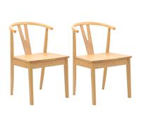 vidaXL Dining Chair 2 pcs Natural Solid Rubber Wood