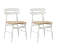 vidaXL Set of 2 White and Brown Rubberwood Rectilinear Vintage Dining Chairs - Multi - Wilko