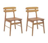 vidaXL Set of 2 Natural Rubberwood Rectilinear Vintage Dining Chairs - Brown - Wilko