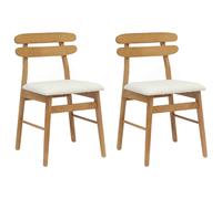 vidaXL Set of 2 Natural and White Rubberwood Rectilinear Vintage Dining Chairs - Brown - Wilko