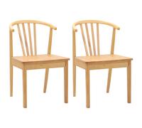 vidaXL Set of 2 Natural Solid Rubberwood Dining Chair - Brown - Wilko