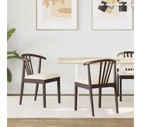 Dining Chair 2pc Light Brown Solid Rubberwood 51x61x80.5cm Cushioned Vintage Set