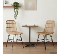 Dining Chair 2pc Natural Rattan Seat Steel Frame 41x55x85cm Breathable Ergonomic