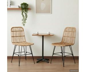 Dining Chair 2pc Natural Rattan Seat Steel Frame 41x55x85cm Breathable Ergonomic