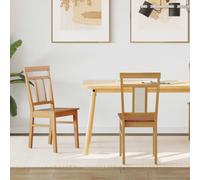 Dining Chair 2pc Natural Solid Rubberwood 36x44.5x91.5cm Cushioned Vintage Pair