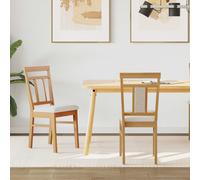 Dining Chair 2pc Natural & White Solid Rubber Wood 36x44.5x91.5cm Cushioned