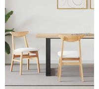 Dining Chair 2pc Natural White Solid Rubber Wood 42x47.5x81cm Sturdy for Kitchen