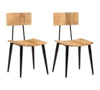 Dining chair 2pc Solid mango wood & powder-coated iron Natural 44x40x80cm Style