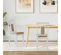 Dining Chair 2pc White Brown Solid Rubber Wood 36x44.5x91.5cm Cushioned Set
