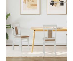 Dining Chair 2pc White Brown Solid Rubber Wood 36x44.5x91.5cm Cushioned Set