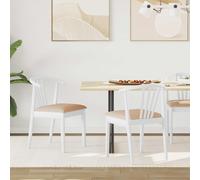 Dining Chair 2pc White & Brown Solid Rubberwood 51x61x80.5cm Cushioned VintageXL