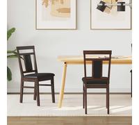 Dining Chair 2pcs Light Brown & Black Solid Rubber Wood 36x44.5x91.5cm Cushioned