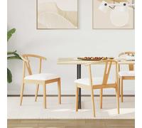 Dining Chair 2pcs Solid Rubberwood Natural & White 50.5x61x80.5cm Cushioned