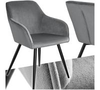 Tectake Chair Marilyn - With Armrests, Padded, Velvet Look, Black Steel Legs - Grey/black
