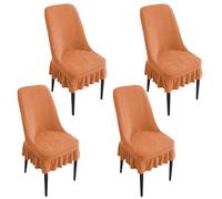 Dining Chair Covers Curved Backrest Chair Covers, No Armrests, With Elasticized Protective Cover At The Hem, Suitable For Living Room, Bedroom, and Kitchen, Orange-A, Four-Piece Set.