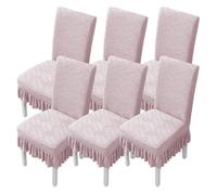 Dining Chair Covers,Removable Washable Dining Room Chair Slipcovers Set of 2/4/6,Stretch Jacquard Fabric Chair Cover with Skirt,for Home Kitchen Hotel Party Decor(Pink,6 Set)