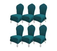Dining Chair Covers Round Back Stretchable & Thick Skirted Set of 6 Teal Blue Protective Slipcovers for Dining Room Chairs Premium Quality