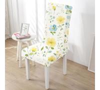Dining Chair Covers Set of 2 Yellow Blue Flowers High Stretch Universal Fit Dining Chair Slipcovers, Removable and Washable Full Wrap Chairs Protectors, for Home, Kitchen, Restaurant and Hotel