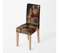 Dining Chair Covers Set Of 6 Red And Yellow Flowers Stretch Spandex Chair Slipcover, Removable Washable Protector Cover Seat For Banquet,Hotel,Dining Room,Ceremony,Home