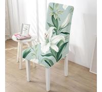 Dining Chair Covers Set of 6 White Plant Flowers Stretch Removable Washable Dining Chair Protector Cover,High Back Chairs Covers,Universal Fit Chairs Slipcovers for Kitchen,Hotel,Office Ceremony