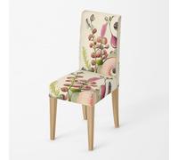 Dining Chair Covers Set of 8 Pink Cyan High Back Stretch Spandex Fabric Printing Washable Chair Covers With Elastic Edge For Hotel, Decor Home, Kitchen