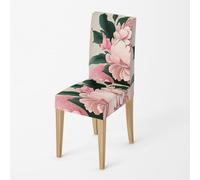 Dining Chair Covers Set of 8 Pink Flowers High Back Stretch Spandex Fabric Printing Washable Chair Covers With Elastic Edge For Hotel, Decor Home, Kitchen