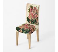 Dining Chair Covers Set of 8 Pink Flowers High Back Stretch Spandex Fabric Printing Washable Chair Covers With Elastic Edge For Hotel, Decor Home, Kitchen