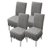 Dining Chair Covers with Skirt,Stretchable Universal Dining Room Chair Slipcovers Set of 2/4/6,Four Seasons and Removable Washable,for Home Kitchen Hotel Party Decor(Gray 2,4 Set)