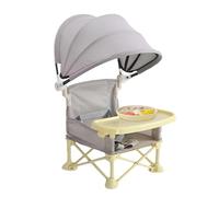 Dining Chair - Foldable Feeding Seat, Folding Chair, Removable Snack Tray, Portable Booster Highchair, Outdoor Sunshade | Compact Travel Chairs for Kitchen Table Camping Beach Backyard