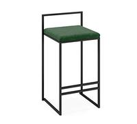 Dining Chair | Full Backed Black Metal Bar Stool With Footrest & Flannel Cushion Seat, Pub Café Kitchen Counter Stool, Max. Load 440Lb