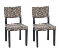 Dining Chair 2pc Black Wash Kubu Rattan Solid Mahogany 46x55x84 cm Highback Set