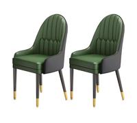 Dining Chair Kitchen Faux Leathers Set of 2 Modern PU Leather High Back Padded Soft Seat with Wooden Legs for Home Kitchen Living Room Pub Coffee(Black Green)