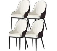 Dining Chair Kitchens Set of 4 Kitchens with Matte PU Leather Seat Back, Modern Mid Century Living Rooms with Metal Legs(White Brown,Black feet)