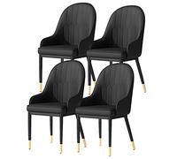 Dining Chair Kitchens Set of 4 Kitchens with Matte PU Leather Seat Back, Modern Mid Century Living Rooms with Metal Legs(Black,Golden feet)