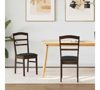 Dining Chair Light Brown & Black 36x45.5x93.5cm Solid Rubberwood Vintage Padded