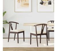 vidaXL Set of 2 Light Brown Rubberwood Dining Chairs - Wilko
