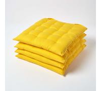 Dining Chair Seat Pads 100% Cotton Square Thick Booster Cushion Plain with Strap