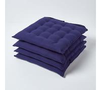 Dining Chair Seat Pads 100% Cotton Square Thick Booster Cushion Plain with Strap