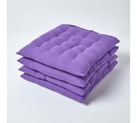 Dining Chair Seat Pads 100% Cotton Square Thick Booster Cushion Plain with Strap