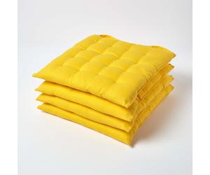Dining Chair Seat Pads 100% Cotton Square Thick Booster Cushion Plain with Strap