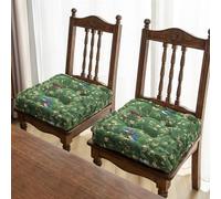 Dining Chair Seat Pads Set of 2, 40x40x7cm Thick Booster Cushion with Handle, Retro Elegant Floral Birds Kitchen Chair Cushions, Soft Breathable Seat Pads for Dining Garden Living Room Patio (Green)