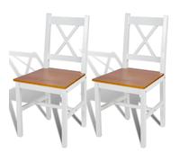 Dining Chair Set 2 pcs White & Beige Solid Pine Wood 41.5x45.5x85.5cm Ergonomic