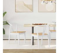 Dining Chair Set 2 - White & Natural Solid Rubberwood, 50.5x61x80.5cm, Cushioned
