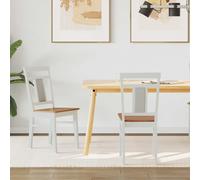 Dining Chair Set 2pcs White Natural Solid Rubberwood 36x44.5x91.5cm Cushioned x2