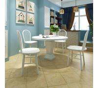 Dining Chair Set 4 White Solid Rubber Wood 46.5x52x94cm Rustic Rounded Back Seat