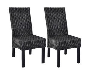 Dining Chair Set Black Kubu Rattan Mahogany 46x61x93cm Handmade 2pcs Comfortable