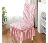 Dining Chair Slipcover with Skirt, Stretchable Bubble Texture Cover | Premium bubble texture Dining Chair Slipcover provides elastic fit for dining room decor Pink
