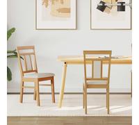 Dining Chair Solid Rubber Wood Natural & Light 36x44.5x91.5cm Cushioned Set of 2
