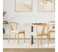 Dining Chair Vintage Natural Light Solid Rubberwood 50.5x61x80.5cm 2pc Cushions