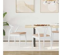 vidaXL Set of 2 White and Brown Rubberwood Curved Vintage Dining Chairs - Multi - Wilko